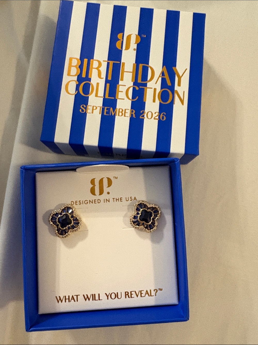 bp Navy and Gold Clover Stud Earrings